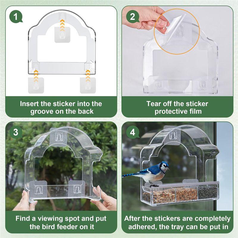 A20F-Window Bird Feeders For Outside, Clear Bird Window Feeder With 3 Strong Adhesive Sheets, Transparent Acrylic Bird House