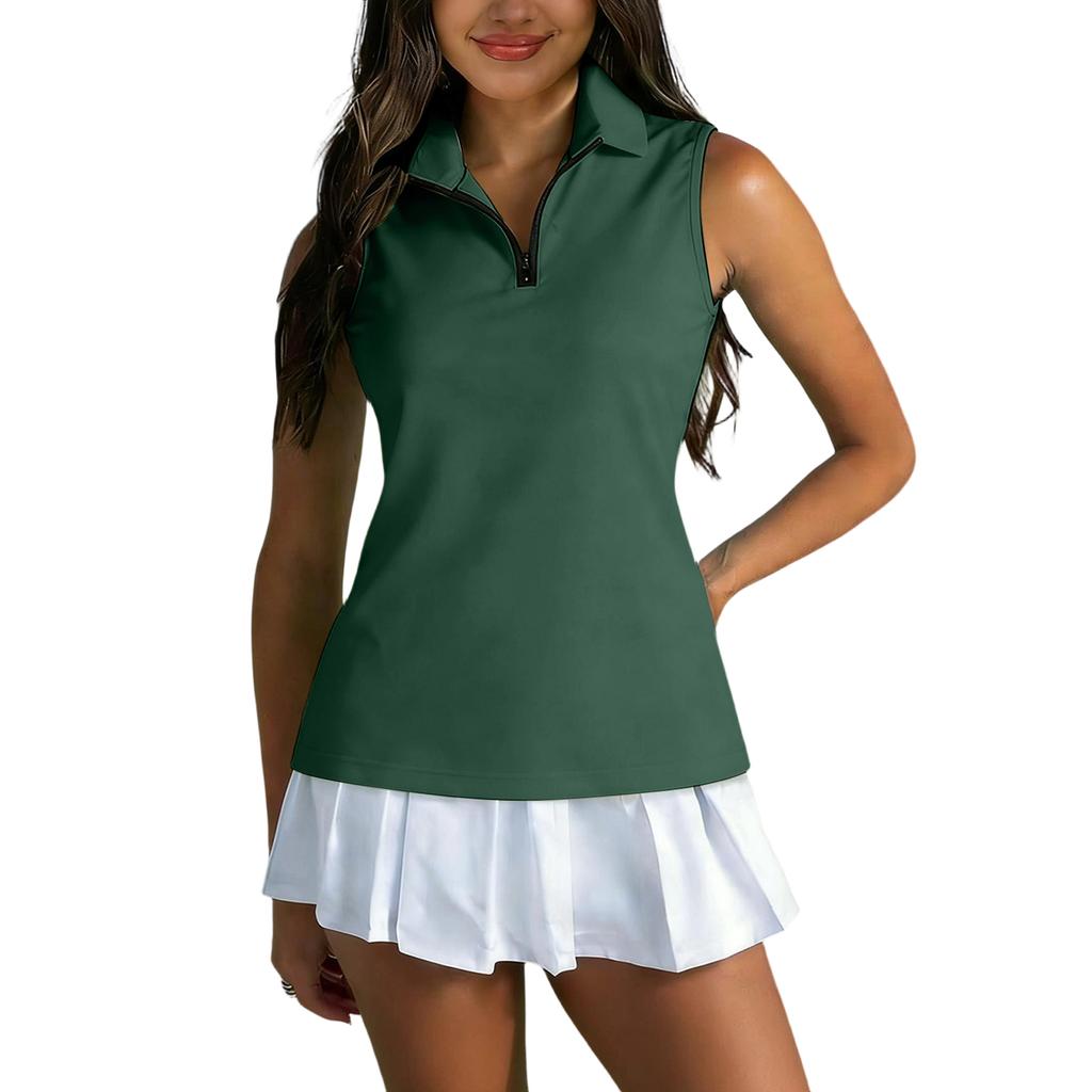 Womens Golf Shirt Sleeveless Zip Up  Shirts  Collared  Athletic Tank Top