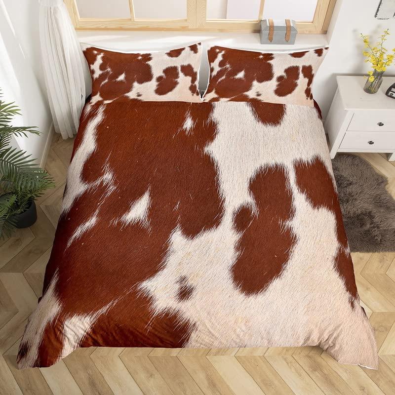 Cowhide Duvet Cover Queen Microfiber Western Farmhouse Animal Skin Fur Bedding Set 2/3pcs For Kids Teen Cattle Cow Quilt Cover