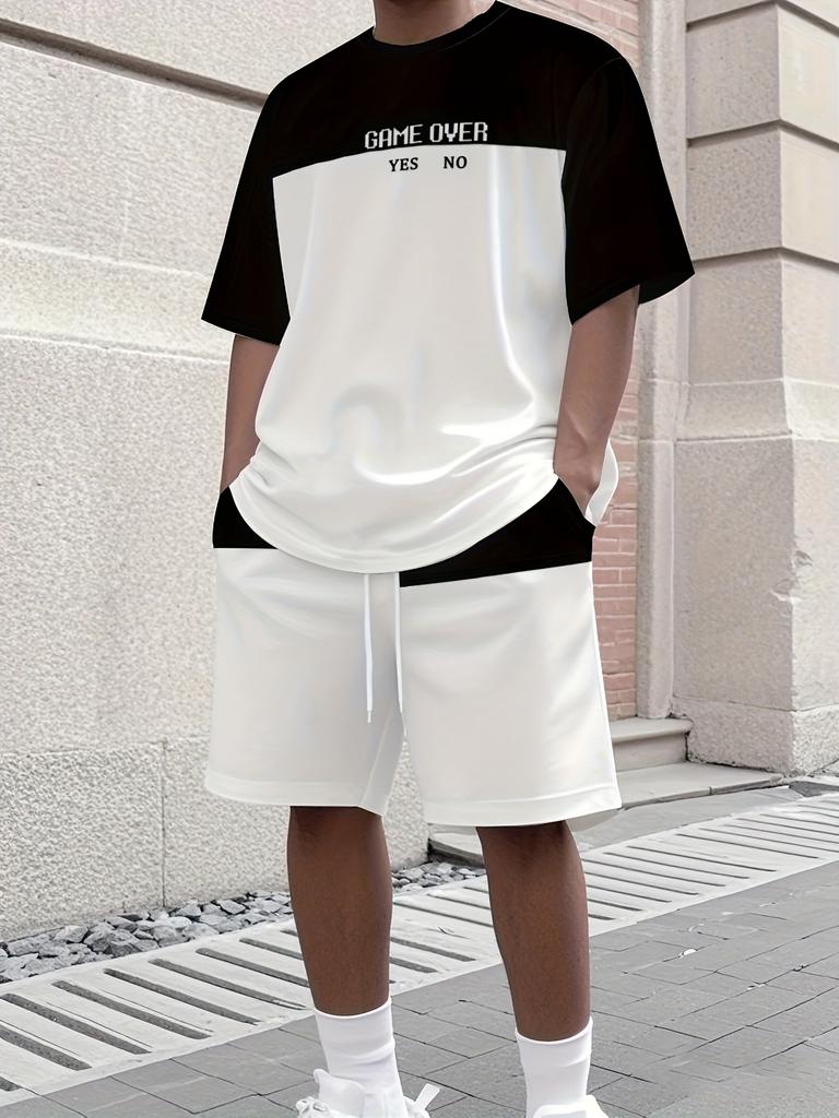 Men's Letter Print Crew Neck Short Sleeve Stylish Streetwear Men's Fashion Set Summer Casual Outdoor Vacation Two-Piece Set