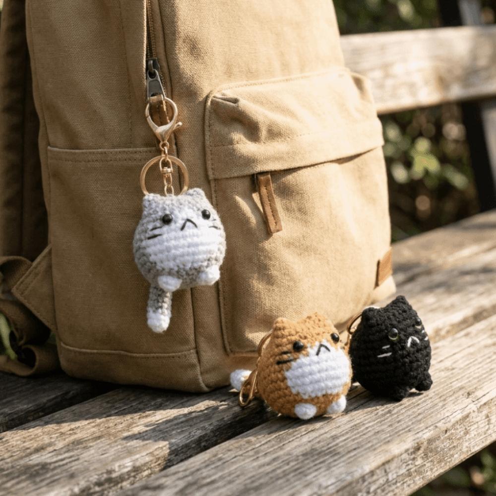 Multi-color Crochet Kitten Keyrings Cartoon Knitted Cat Keychain Cat Crochet Keychain Gift