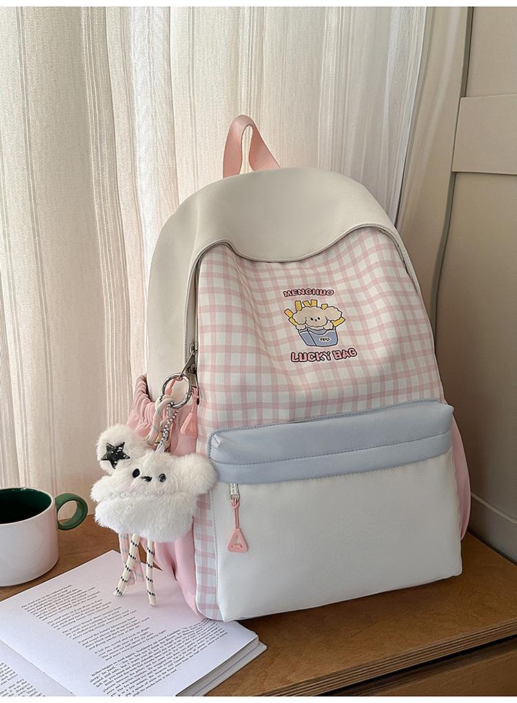 Schoolbag Foreign Soft Girl Girl Backpack Ins Japanese Cute Primary School Schoolbag Travel Plaid Cartoon Backpack