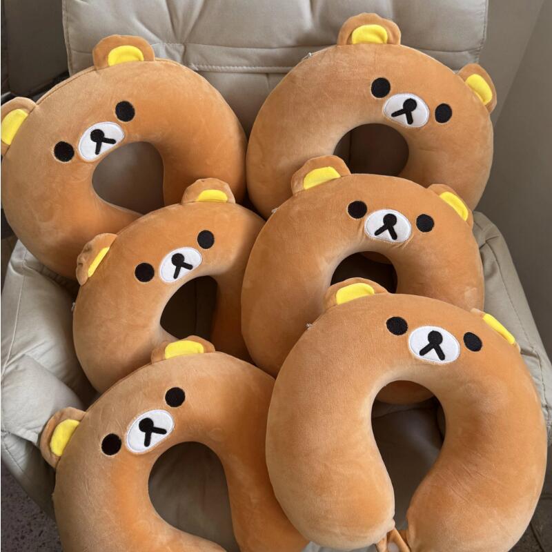 Rilakkuma Plush U Neck Pillow Soft Filling Travel Office Nap Airplane Trip Car Rest Cartoon Portable Sleeping Present