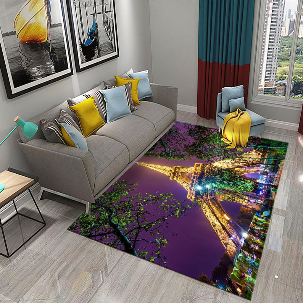 3D Romantic Paris Eiffel Tower Carpets for Living Room Bedroom Bathroom Entrance Non-Slip Rug Decor Kitchen Floor Mat Doormat