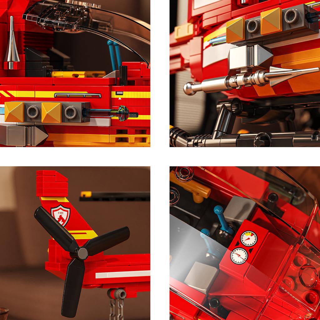 Non-Toxic 424Pcs Red Airplane Model Building Blocks Toy Firefighting Aircraft Puzzle Bricks Sets Educational Toys Desktop Ornament Gifts