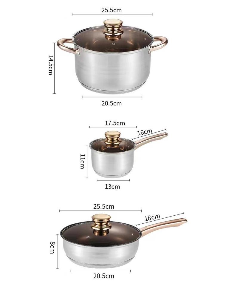 12-teiliges Kochgeschirr-Set mit Doppelboden: Enthält Kochtopf, Topf mit einem Griff für Babynahrung, Milchkännchen und beschichteten Topf.