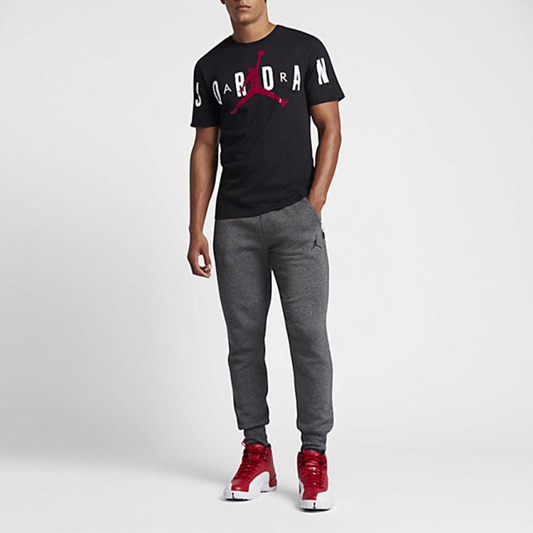 Jordan Alphabet Logo Print Short Sleeve T-shirt Men Tops Black BQ5093-010