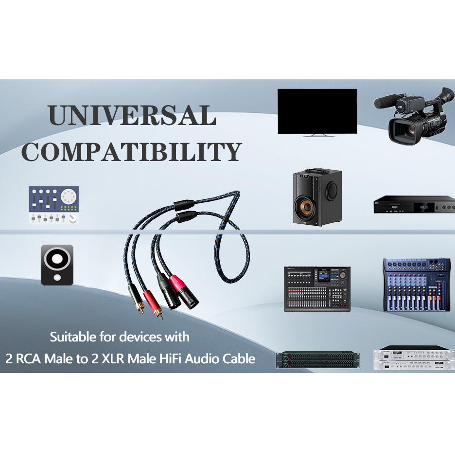 Gold-Plated Double Lotus RCA to Dual XLR Audio Cable Adapter