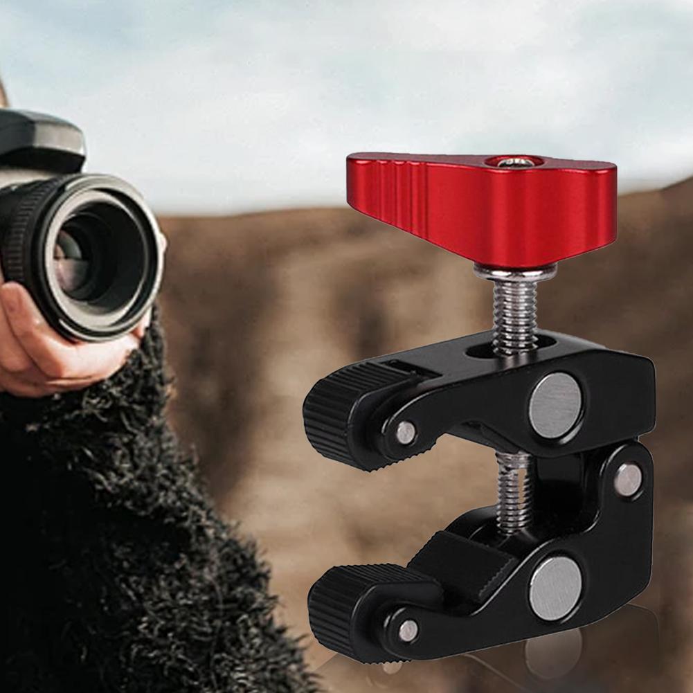 Photography Super Clamp with 1/4in and 3/8in Thread Clip Super Holder Stand for Studio Flash Light Camera Tripod Monopod
