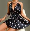 Sexy Deep V Satin Pajamas Backless Plus Size Lace-Up Print Cami Women's Loungewear 1015 Inclusive Seductive Sleepwear Designed for Curvy Bodies
