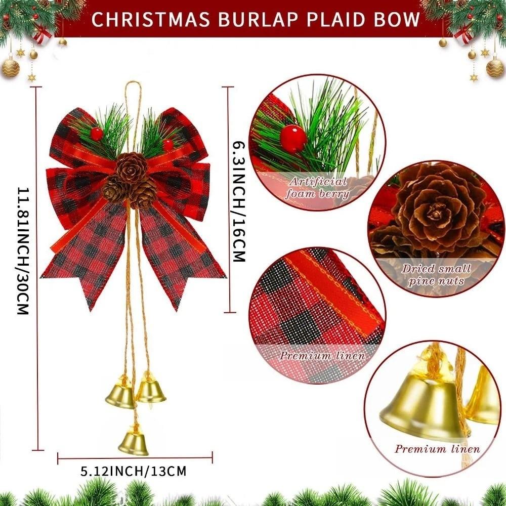 6Pcs/Set Buffalo Plaid Christmas Bows Hanging Ornament  Christmas Tree Decoration