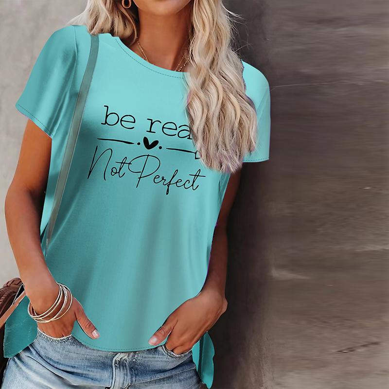 Kvinner Sommer T-skjorte Farget Kjærlighetstrykk Kortermet Tees Casual Trykte Topper