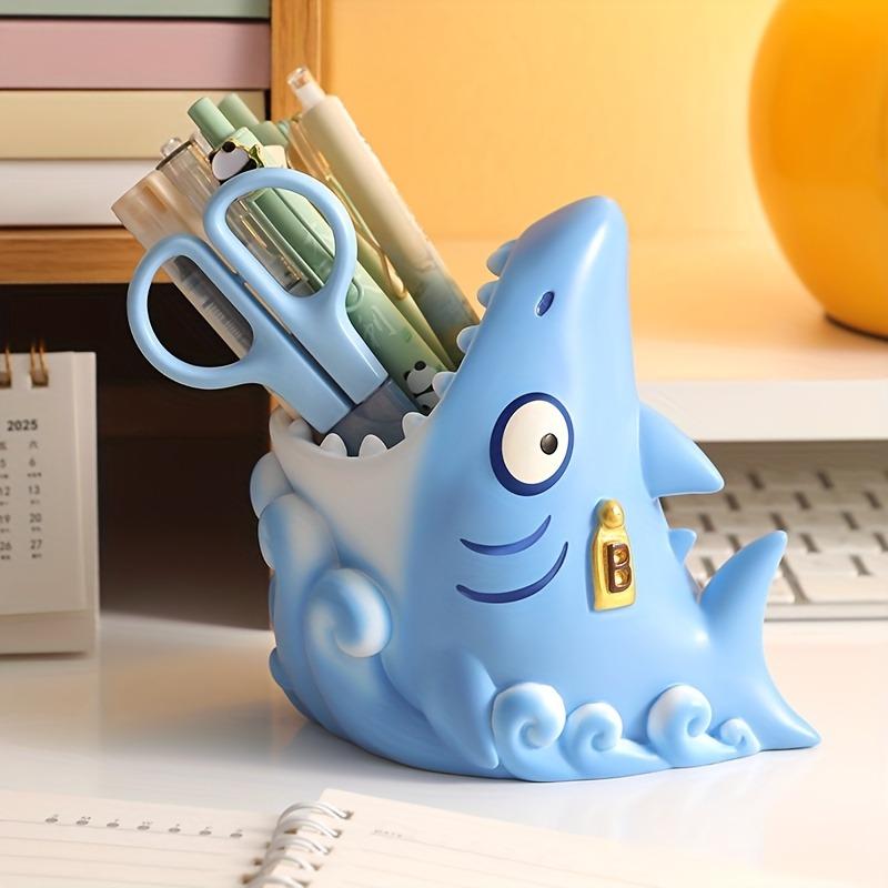 

Cute Shark Desk Organizer, Resin Pen Holder & Shelf for Office School Decor, Birthday Gift for Students Professionals синій