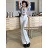 White Skinny Denim Female 2025 This Year Popular Chic American Retro Slim Looking Small Mop Flared Pants