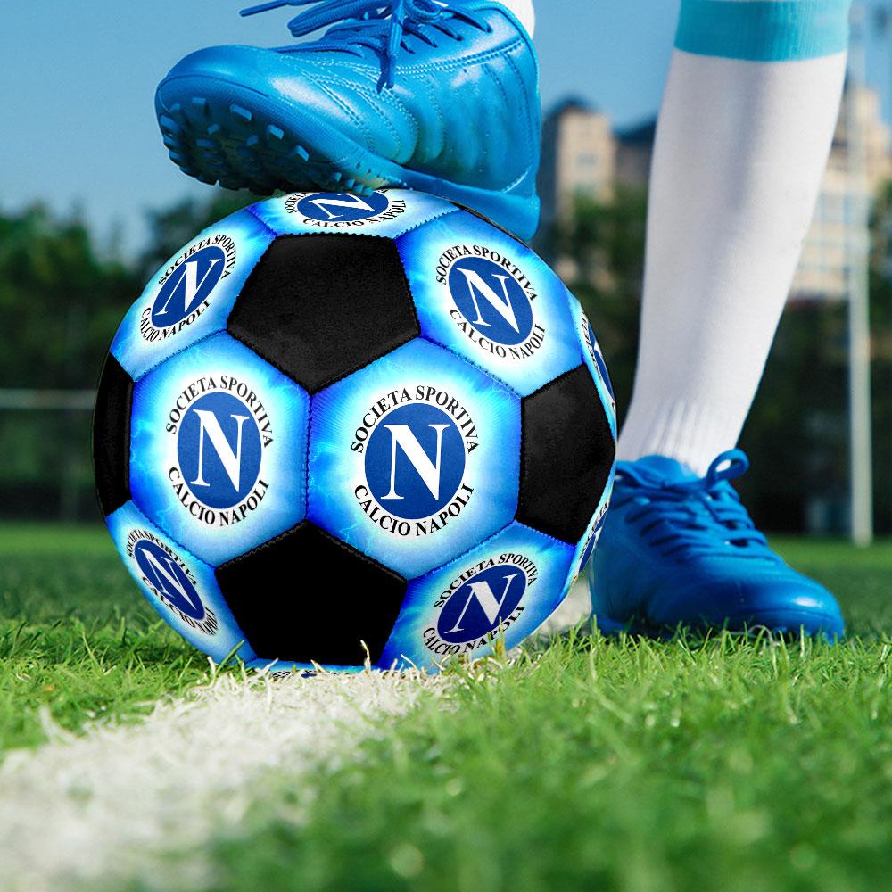 Pallone da Calcio SSC Napoli Misura 5 Colorato Cucito a Macchina PVC Pronto per la Competizione Resistente Alto Rimbalzo