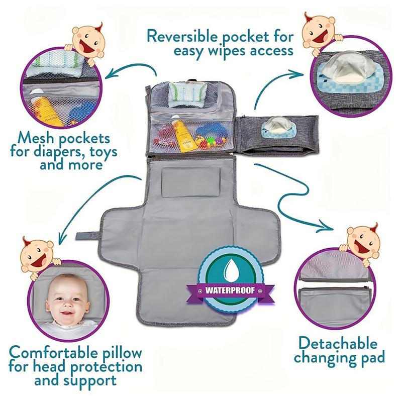 

Good-Waterproof Changing Mats Multi-Functional Baby Changing Mats With Wipes Pocket Changing Kit