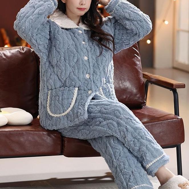 Süße warme wattierte Baumwolle kann draußen getragen werden dreilagiger Pyjama Damen Winter Loungewear verdickt saisonal große Größe