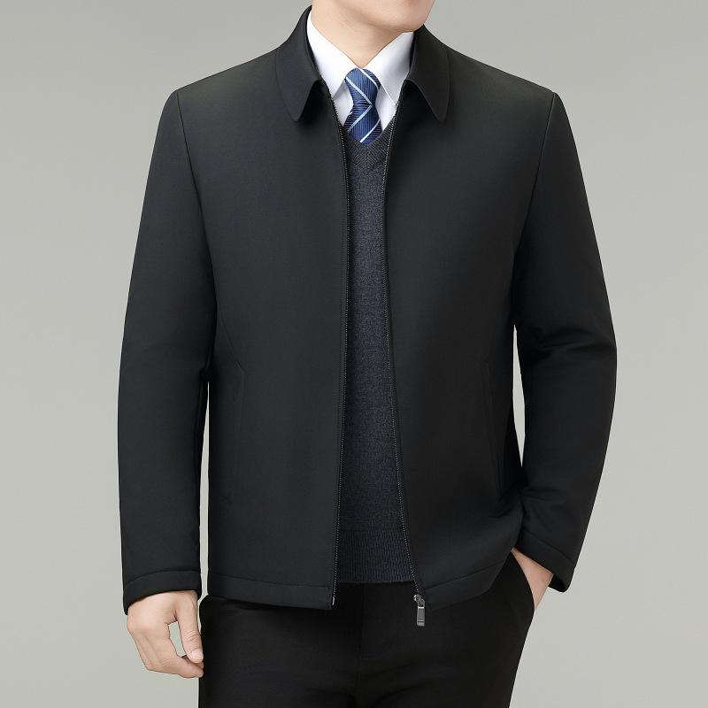 

Brand Men s Lightweight Winter Lapel Cotton Jacket with Zipper Pockets - Casual Business Wear for Middle-aged Dads M чорний