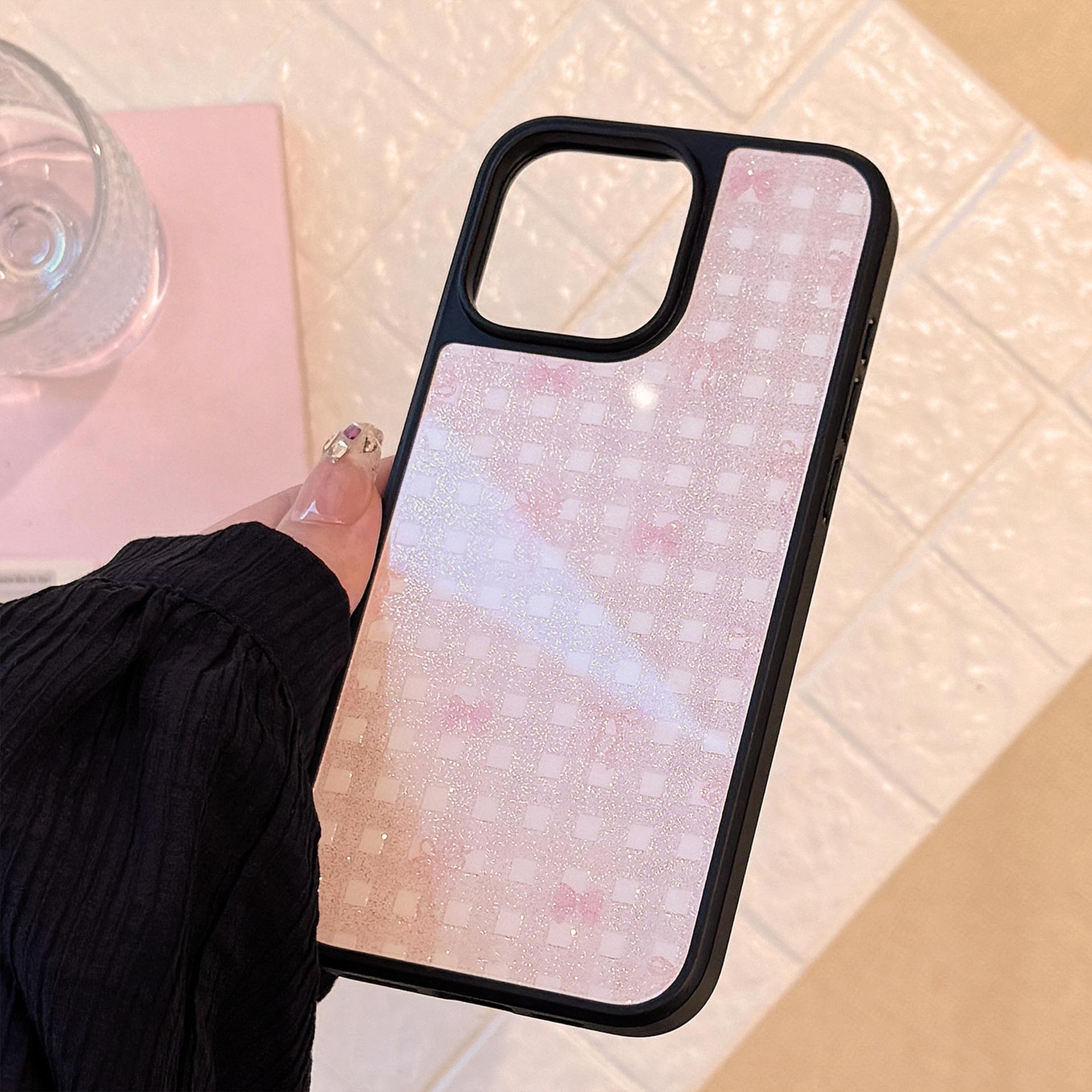 

Liusha for IPhone15 for Apple 16pro Max Mobile Phone Case Ins Glitter Plaid Bow 17 Sweet 14 For HUAWEI P70pro