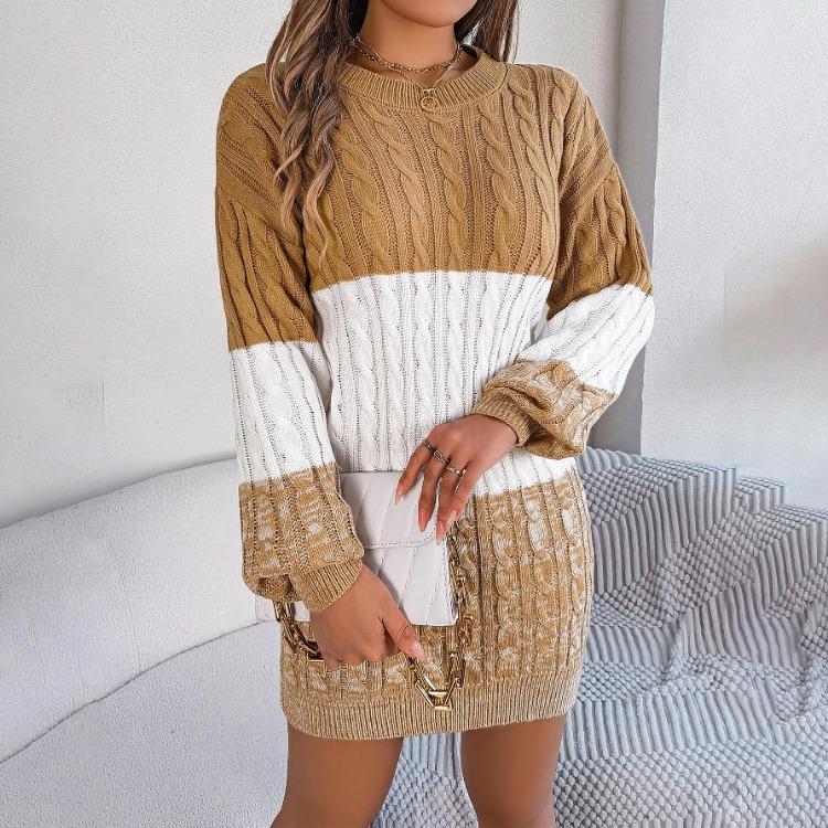 Loose Knit Dress Women's Straight Fall Winter Wide Dresses Wind Pit Strip Lazy Style Long Sleeve O Neck