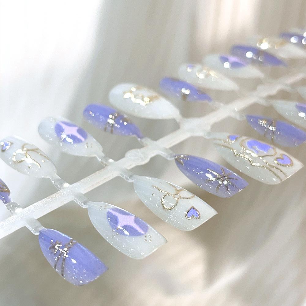 Almond Purple Gilded Cat Eye 3D Removable Nail Art, 30 Pieces