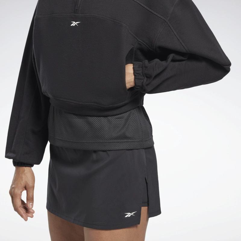 Reebok Half Zip Solid Color Stand Collar Short Sports Sweatshirt Women Sweatshirt Black HT4926