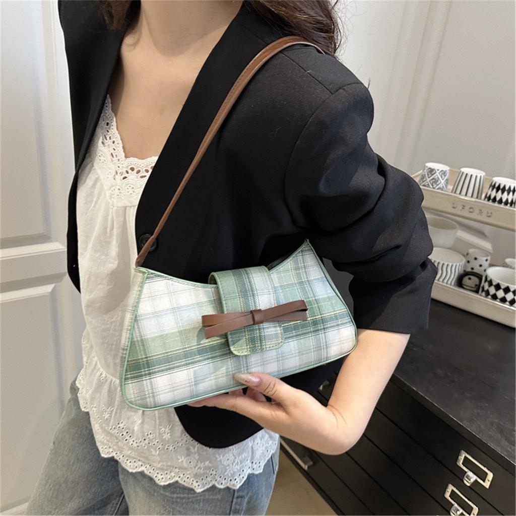 Casual Street Checkered Japanese Trend Simple Fashion Shoulder Armpit Crossbody Bag for Women