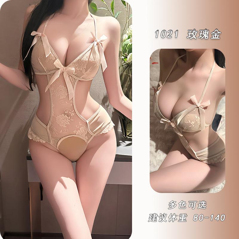 Ye Yu erotic underwear pure lace onesie sexy open crotch free flirting pajamas women