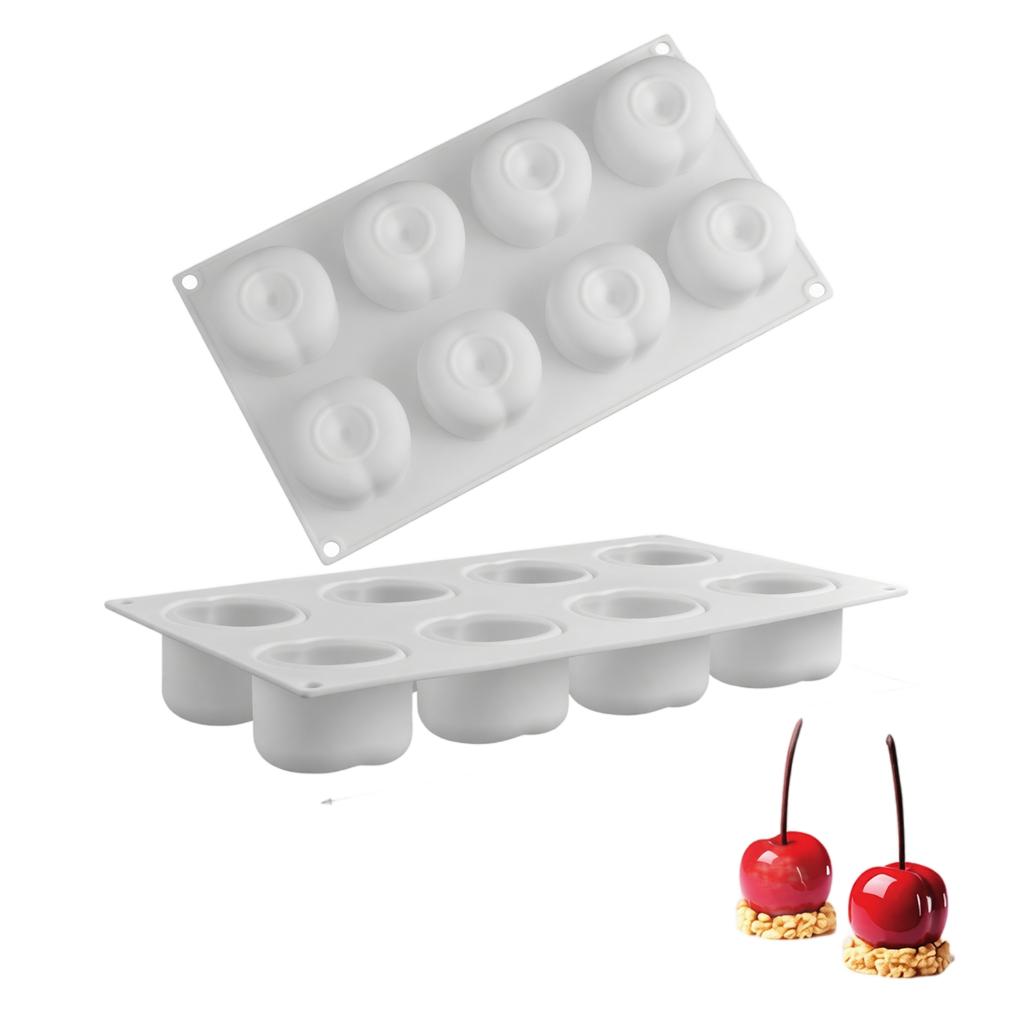 Silicone Cake Mold 8 Cavities Mousse Baking Mold Heart Shape Diamond Fruit Design Flexible Non-Stick Kitchen Tool for Dessert Making