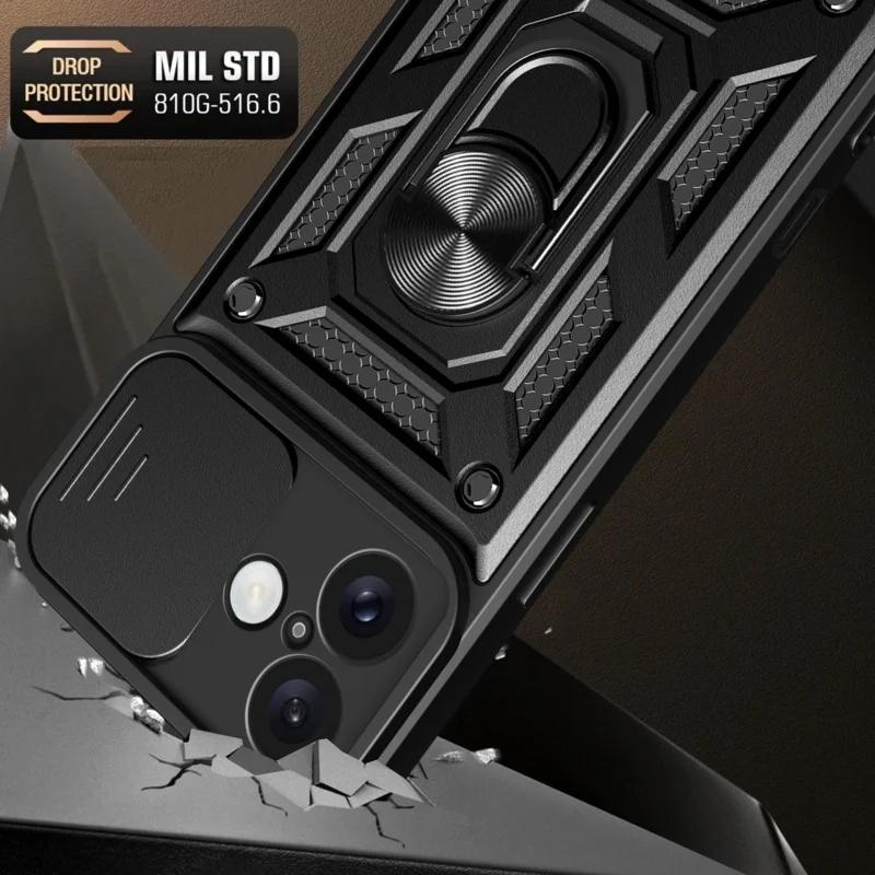 For iPhone 16 15 14 13 Pro Max Plus Magnetic Finger Ring Holder Military Protective Case