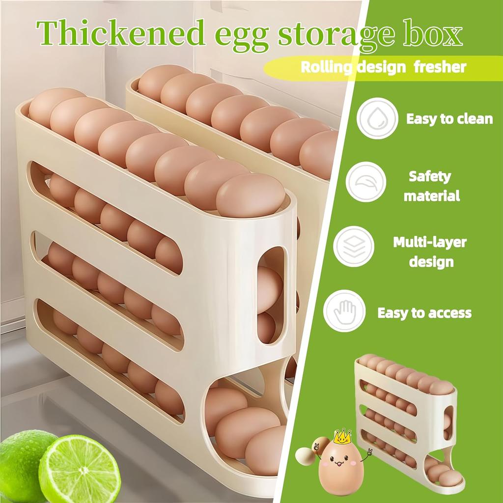 Egg Holder for Fridge, Egg Container for Refrigerator, Space-Saving Automatic Rolling Eggs Dispenser, 4 Tiers Fridge Egg Rack for Refrigerator Holds
