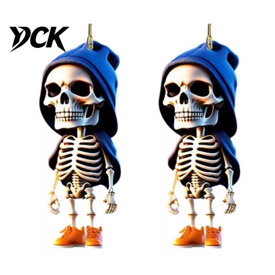 Backpack Pendant And Keychain Charm 2Pcs Hoodie Skeleton Ornaments, 2D Flat Acrylic Pendants, Gothic Gift for Car Enthusiasts Style Hanging