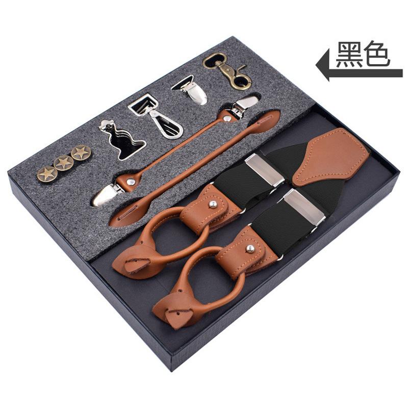 

Man s Suspenders Genuine Leather Suspenders Fashion Braces Multifunction SuspensorioTrousers Strap Father/Husband s Gift чёрный