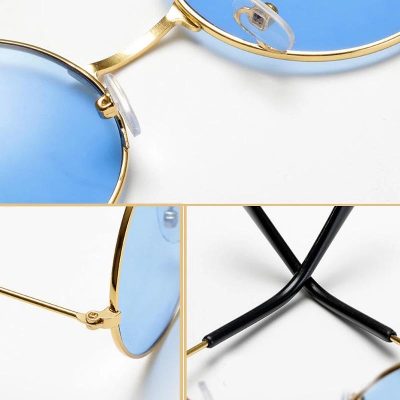 Óculos de sol retrô pequenos e redondos hippie, óculos de sol da moda com armação de metal circular, óculos de sol para festa discoteca, lentes coloridas doces para mulheres e homens