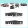 Punk Style Leather Belt For Women With Double Row Eyelet Holes And Adjustable Size