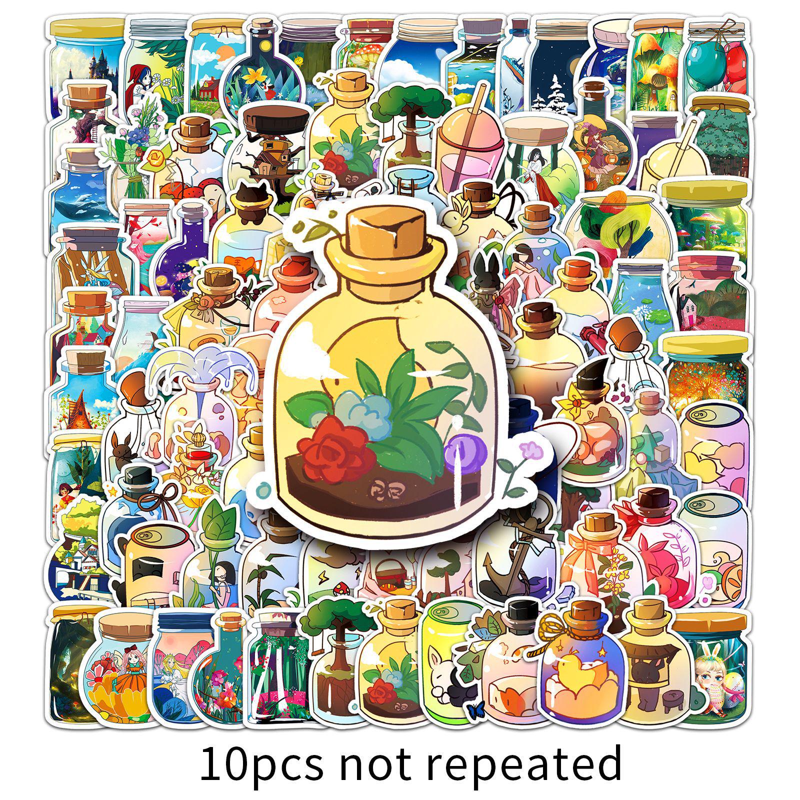50 Hand-Drawn Bottle World Q Version Stickers for DIY Journals and Notebooks