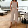 Sleeveless Crop Top and Wide Leg Pants Two Piece Set for Women Loose Fit High Waist with Pockets Casual Outfit
