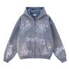 Felpa con cappuccio e zip unisex invernale, oversize, foderata in pile, con stampa graffiti disegnata a mano, per uso quotidiano