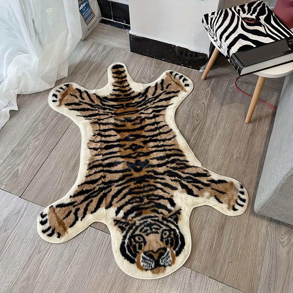 1pc Tiger Print Rug Faux Tiger Fur Non-Slip Mat Area Rug For Home Decor Animal Print Rug Carpet