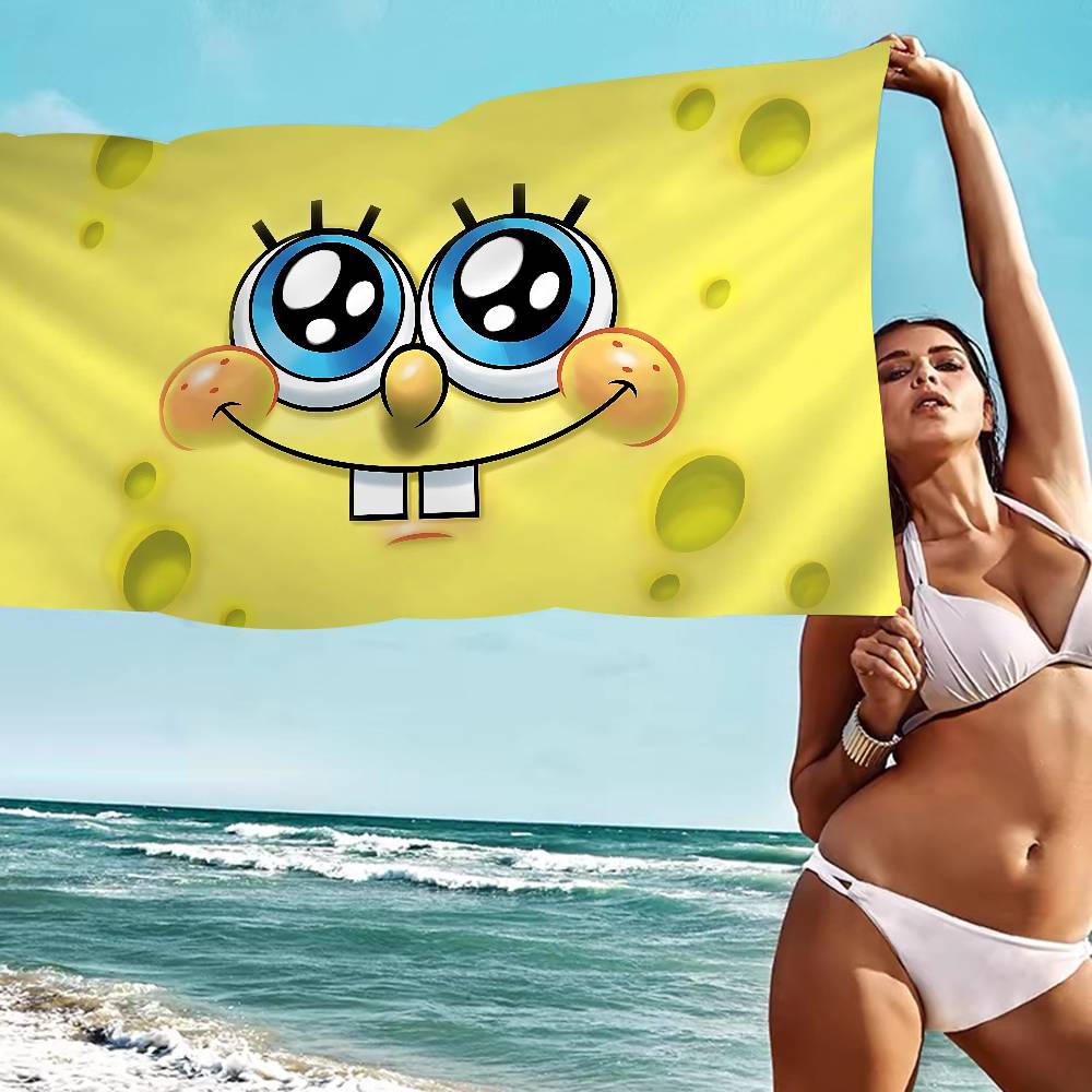 Cute S-Spongebobs Anime Microfiber Blanket Quick Drying Beach Towels Oversized Printing Super Absorbent Pool Towel Blanket