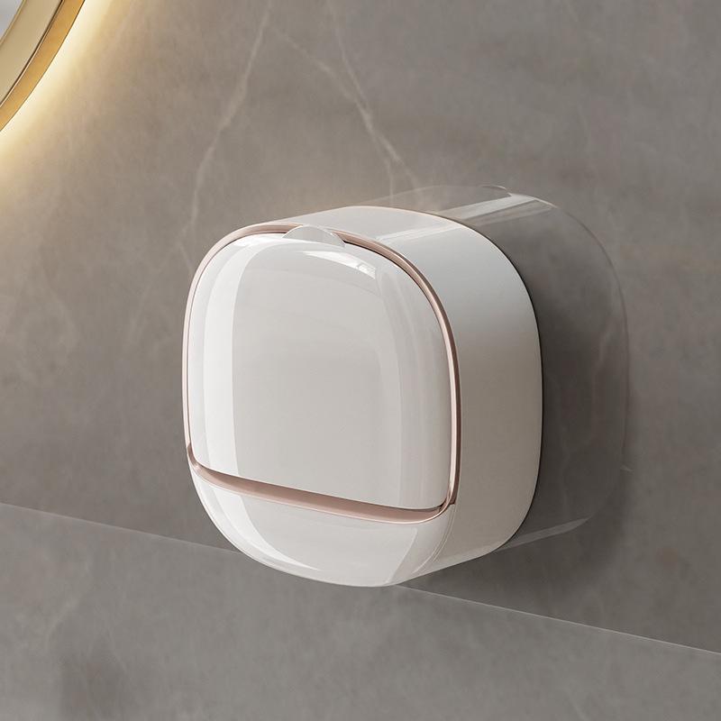 Luxury Wall-Mounted Soap Dish: Punch-Free, Draining with Lid for Elegant Bathroom Storage