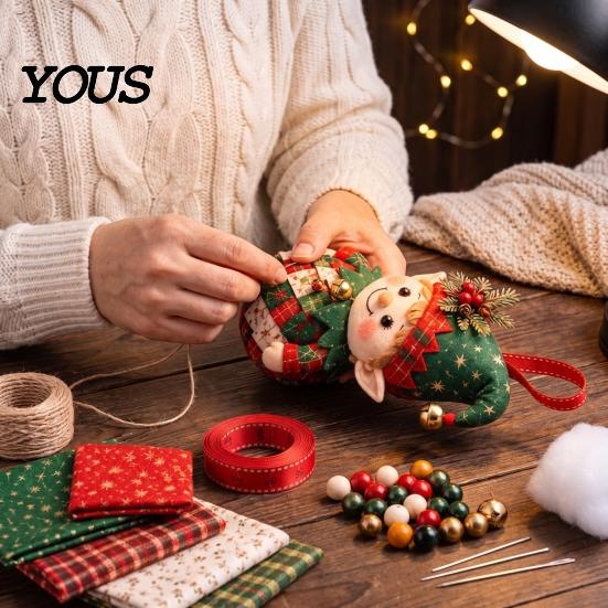 Handcrafted Holiday Display Items DIY Patchwork Ornament Kit for Christmas Decoration, Decorative Fabric Party Materials Craft Set with Traditional