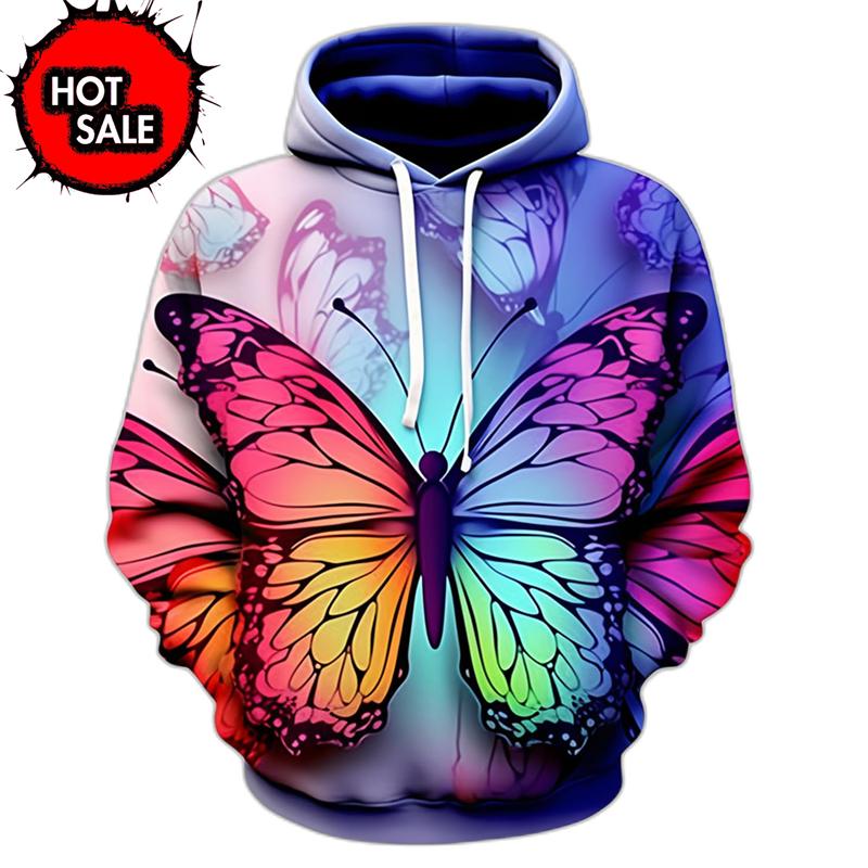 Arrivals Colorful Butterfly 3D Print Hoodie Women Streetwear Oversized Pullovers Hoodie Sweatshirts Female Hooded Clothing