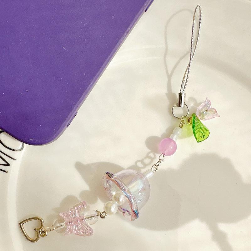 Cute Jellyfish Wind Chime Pendant Keychain Mobile Phone Lanyard Bag Key Ring Decorative Accessories For Girls Christmas Gift