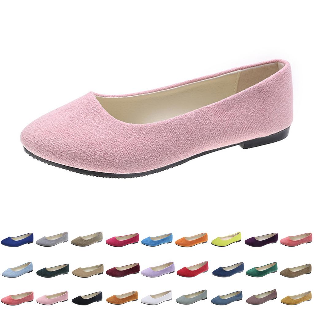 Women's Pointed Toe Flat Shoes Slip On Ballet Style Low Heel Casual Comfortable Soft Material Footwear