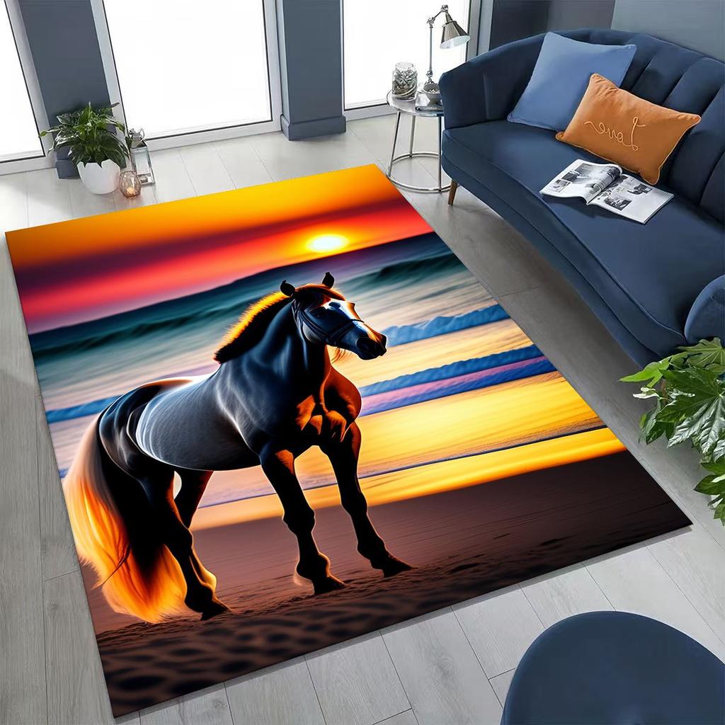 Traum Galopp Ross Pferd Mustang Cartoon Kunst Teppich Teppich für Schlafzimmer Wohnzimmer Sofa Haus Fußmatte Dekor, Kinder Rutschfeste Bodenmatte