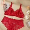 Women Sexy Lace Lingerie Sets 2 Pieces Underwired Bra&Panty Set Sheer See Through Low Waist Underwear