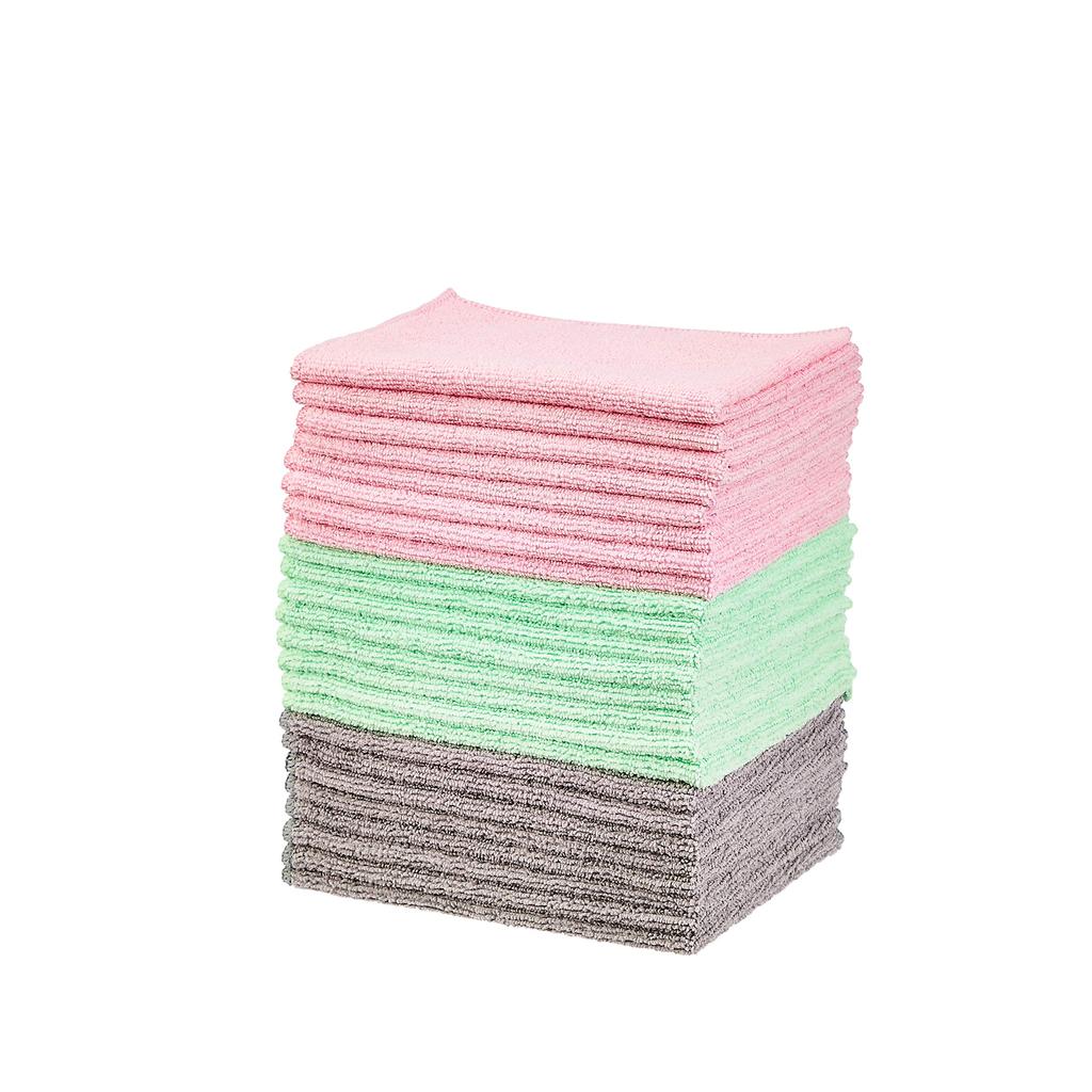 Amazon Basics Microfiber Cleaning Cloths Multipurpose Cleaning Car Wash Cloths 24 Pieces X 30 Pink (40 Cm) Green, Gray,