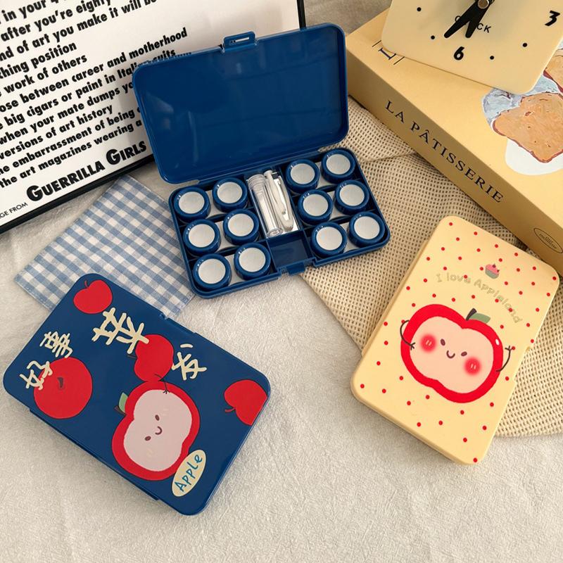 6Pcs/Set Creative Apple Print Portable Contact Lens Box Companion Care Box Contact Lens Case For Travel