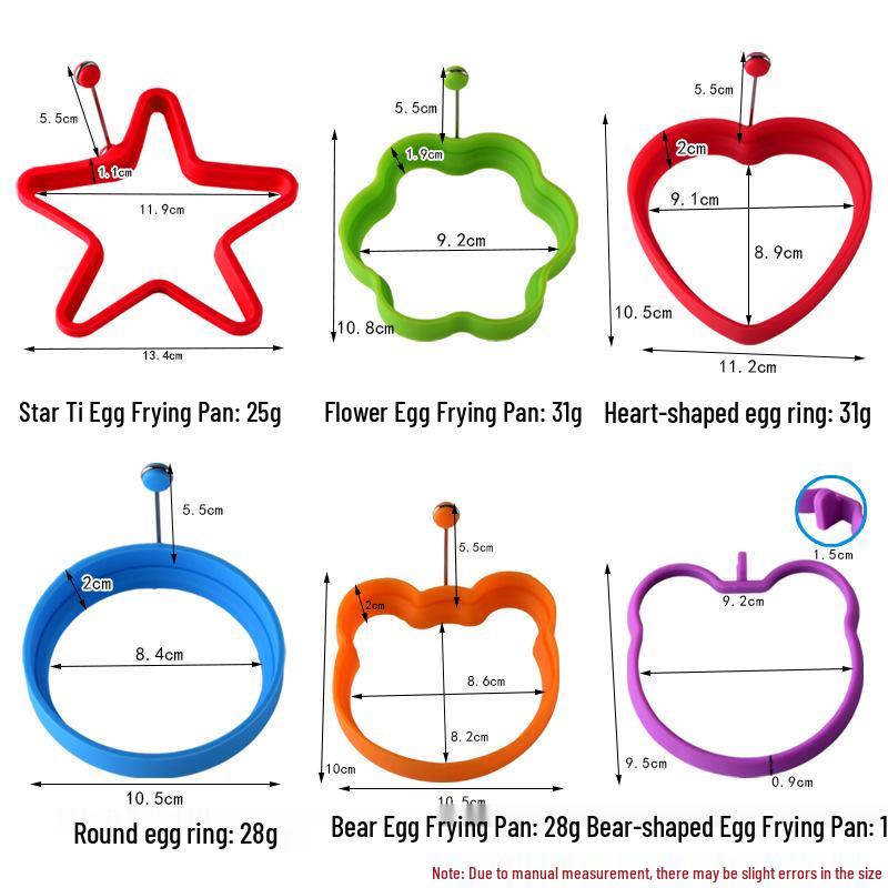 Cartoon Heart-Shaped Silicone Egg Frying Pan Ring with Handle - Nonstick Pancake Mold Cooking Tool
